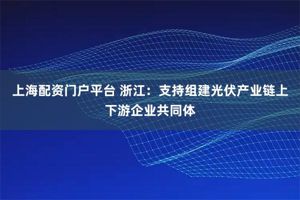 上海配资门户平台 浙江：支持组建光伏产业链上下游企业共同体